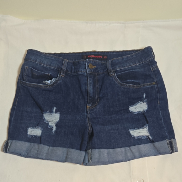 Dollhouse Pants - Dollhouse Distressed Dark Blue Jean Shorts